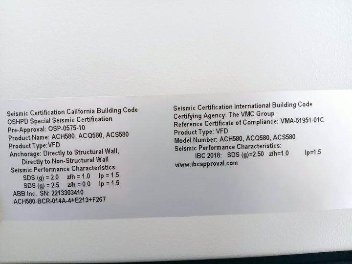 Abb Ach580-bcr-014A-4+E213+F267 Vfd Drive 440-480Vac Hvac Enclosure Ul Type1