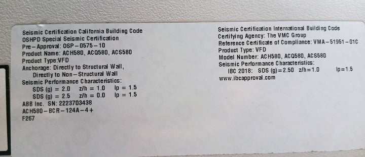 Abb Ach580-bcr-124A-4+F267 Hvac Enclosed Industrial Control Panel 100 Hp 100Ka
