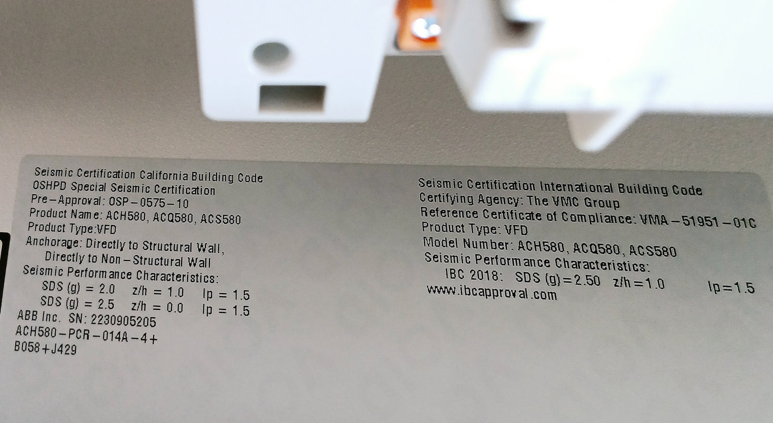 Abb Ach580-pcr-014A-4+B058+J429 Variable Frequency Drive (Vfd) Hvac 440-480 Vac