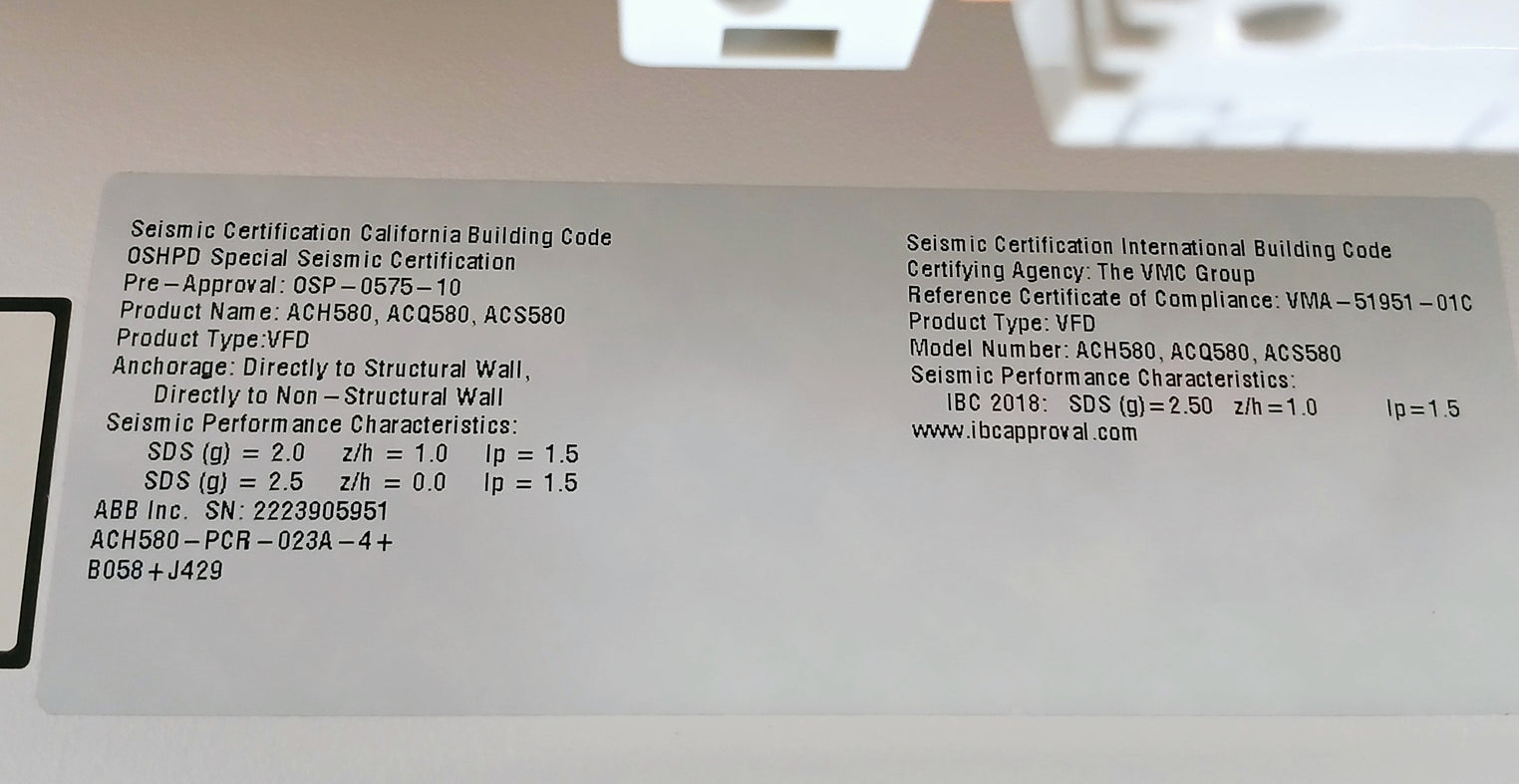 Abb Ach580-pcr-023A-4+B058+J429 Variable Frequency Drive For Hvac System