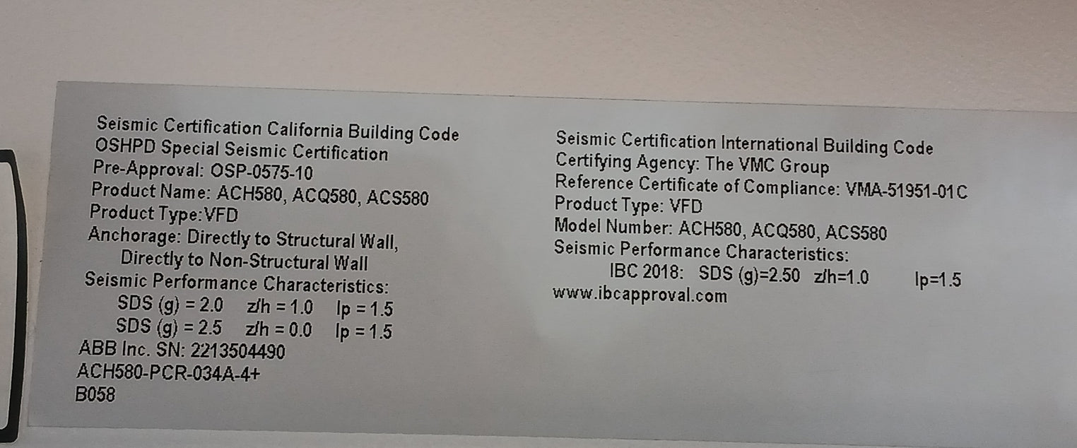 Abb Ach580-pcr-034A-4+B058 Hvac Enclosed Control Panel Ach-ap-h 100 Ka 34A 5.95