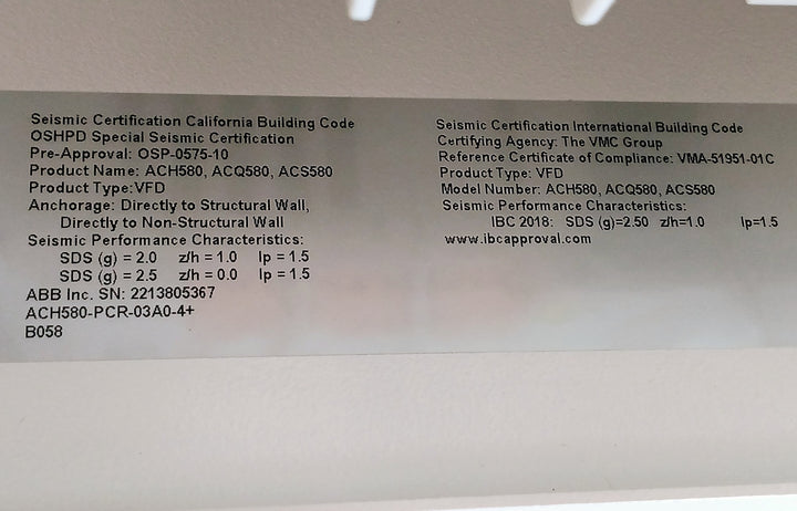 Abb Ach580-pcr-03A0-4+B058 Variable Frequency Drive (Vfd) 440-480Vac 3A