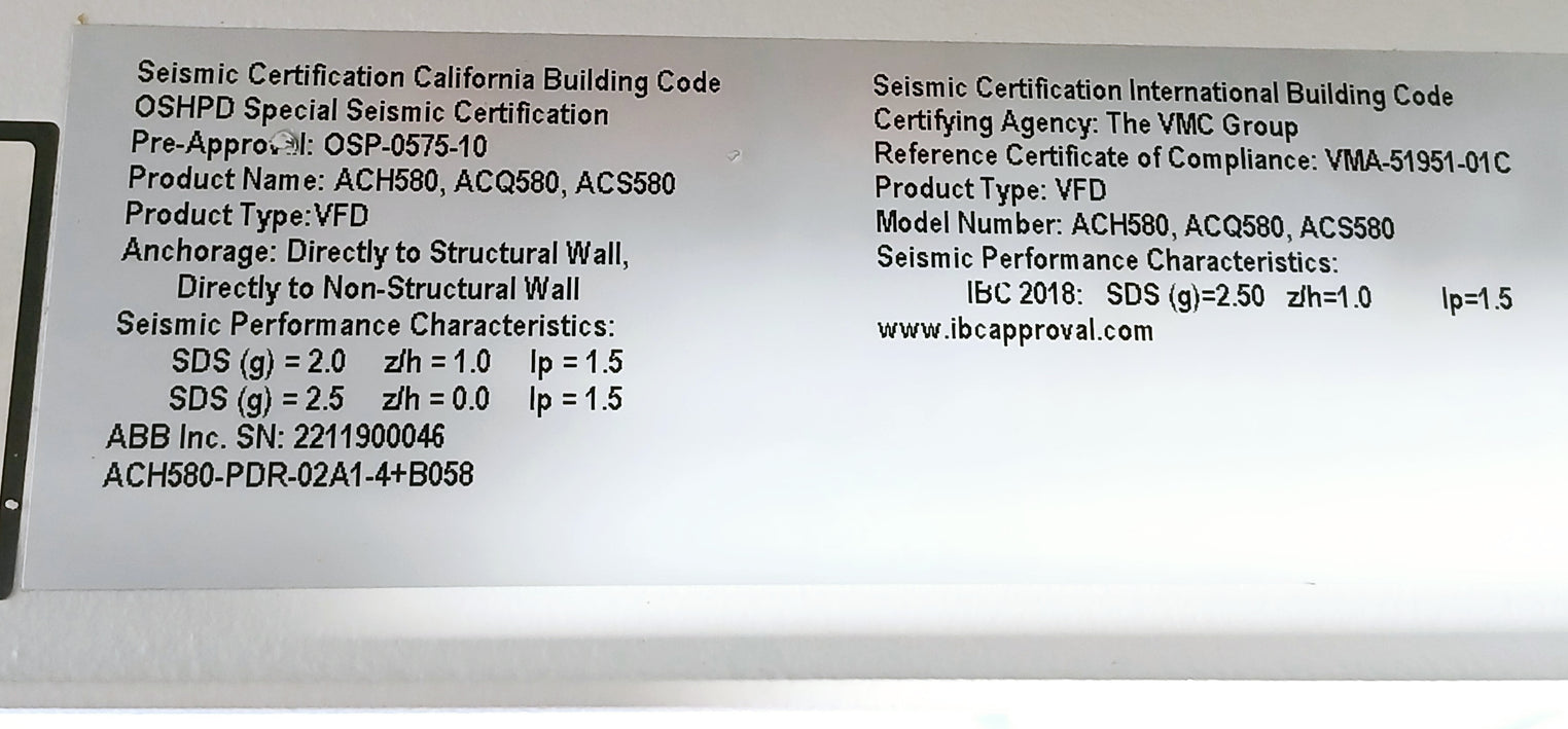 Abb Ach580-pdr-02A1-4+B058 Variable Frequency Drive For Hvac 440-480Vac