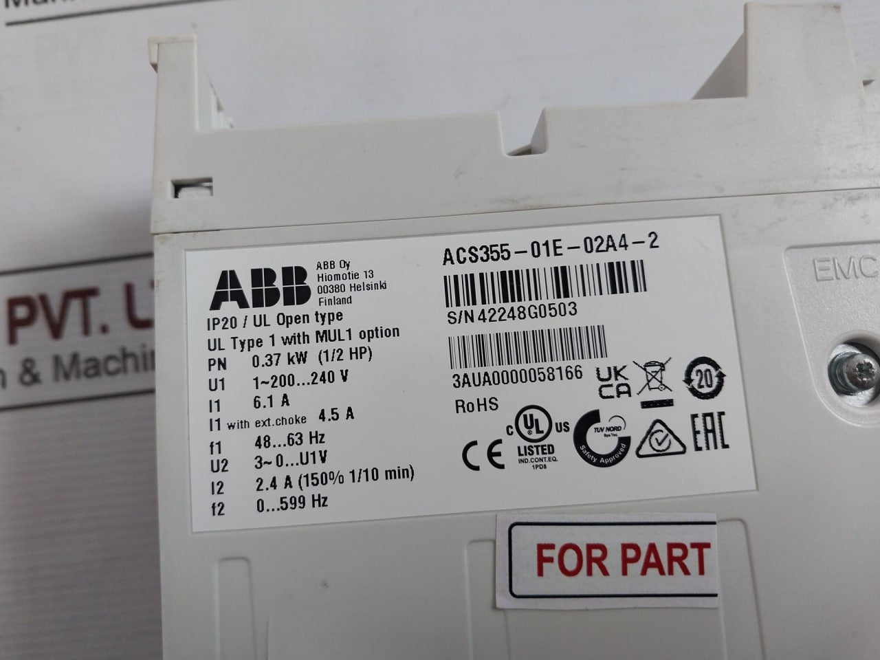 Abb Acs355-01E-02A4-2 Variable Frequency Inverter 30 Vdc 0.37 Kw