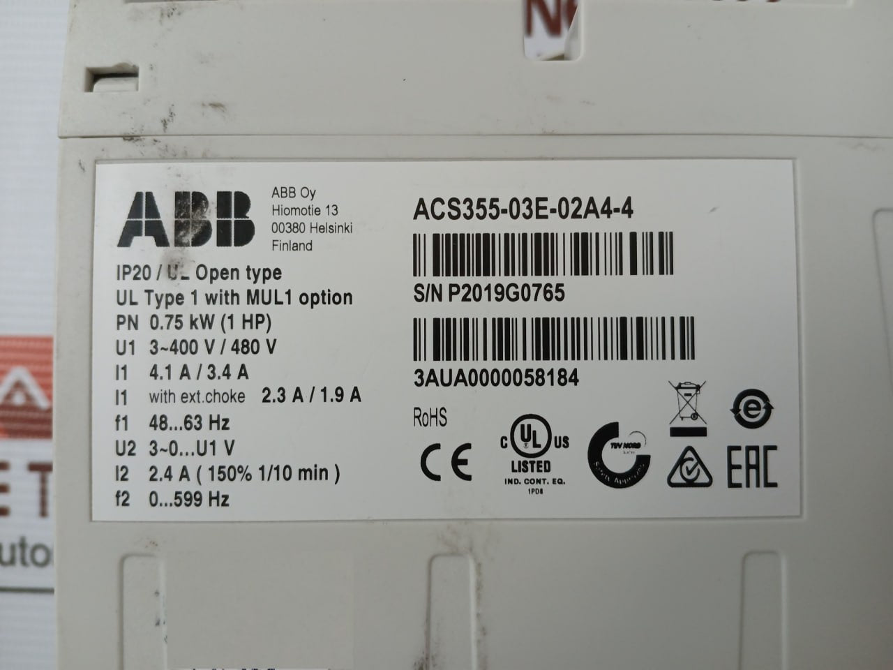 Abb Acs355-03E-02A4-4 Machinery Drive Module 3-400V/480V 3Aua0000058184 599Hz