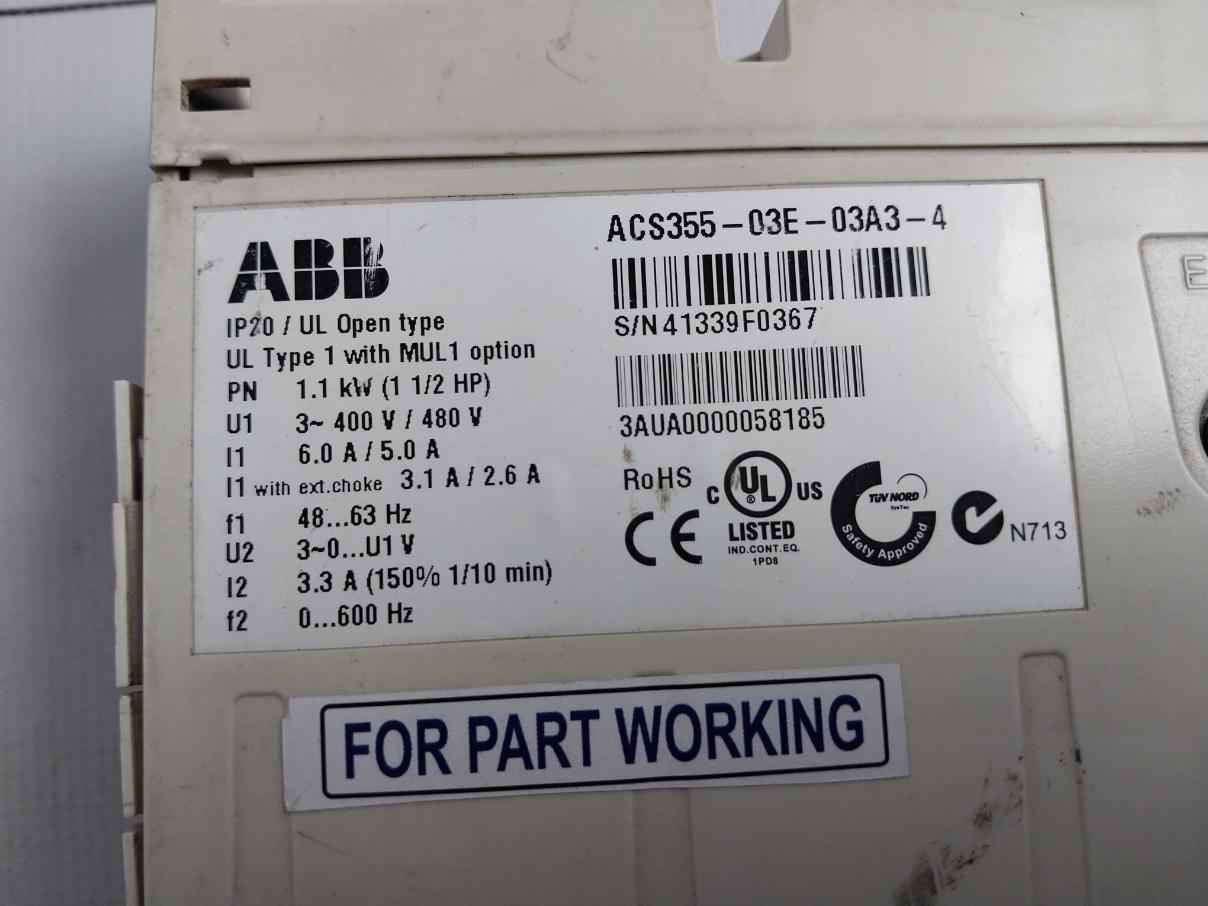 Abb Acs355-03e-03a3-4 3 Phase Variable Frequency Drive 400v/480v (not Working)