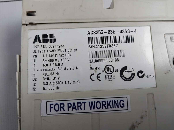 Abb Acs355-03e-03a3-4 3 Phase Variable Frequency Drive 400v/480v (not Working)