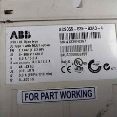 Abb Acs355-03e-03a3-4 3 Phase Variable Frequency Drive 400v/480v (not Working)
