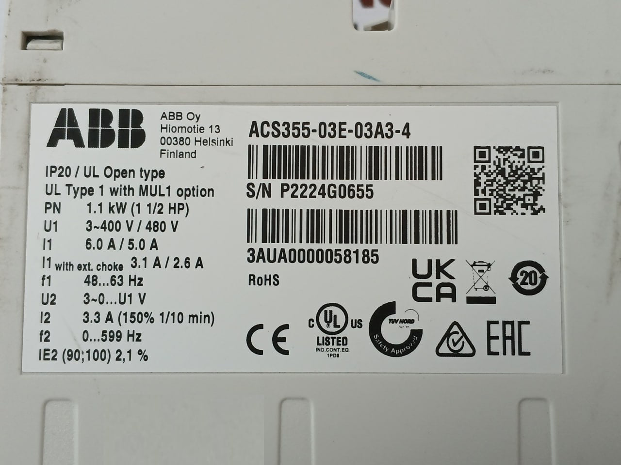 Abb Acs355-03E-03A3-4 Machinery Drive Module 3Aua0000058185 48/63Hz 3-400V/480V