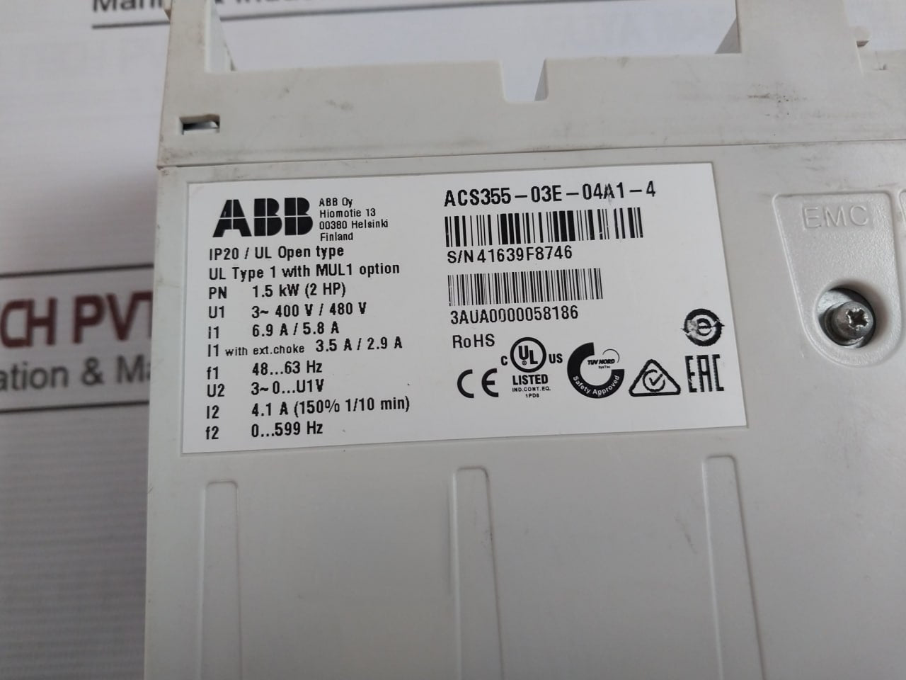 Abb Acs355-03E-04A1-4 Frequency Converter 3Aua0000058186 Ip20 400V/480V 30Vdc