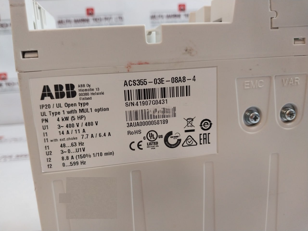 Abb Acs355-03E-08A8-4 Frequency Converter 30Vdc 400V/480V 14A/11A 3Aua0000058189