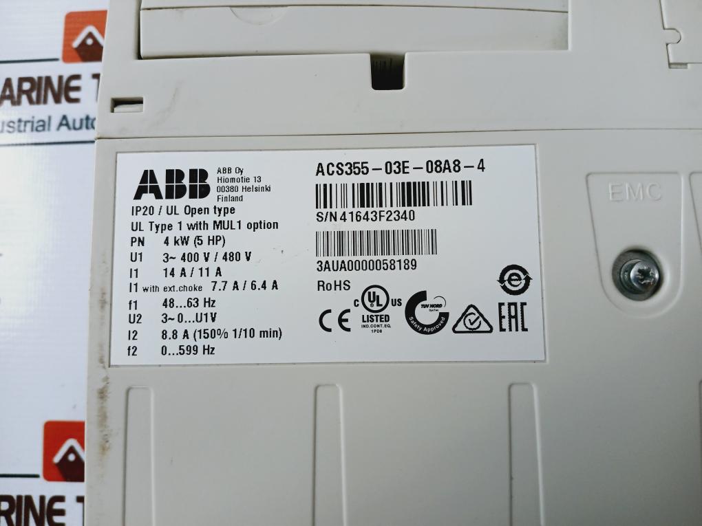 Abb Acs355-03E-08A8-4 Lv Ac Machinery Drive Module 4 Kw (5 Hp) 3Aua0000058189
