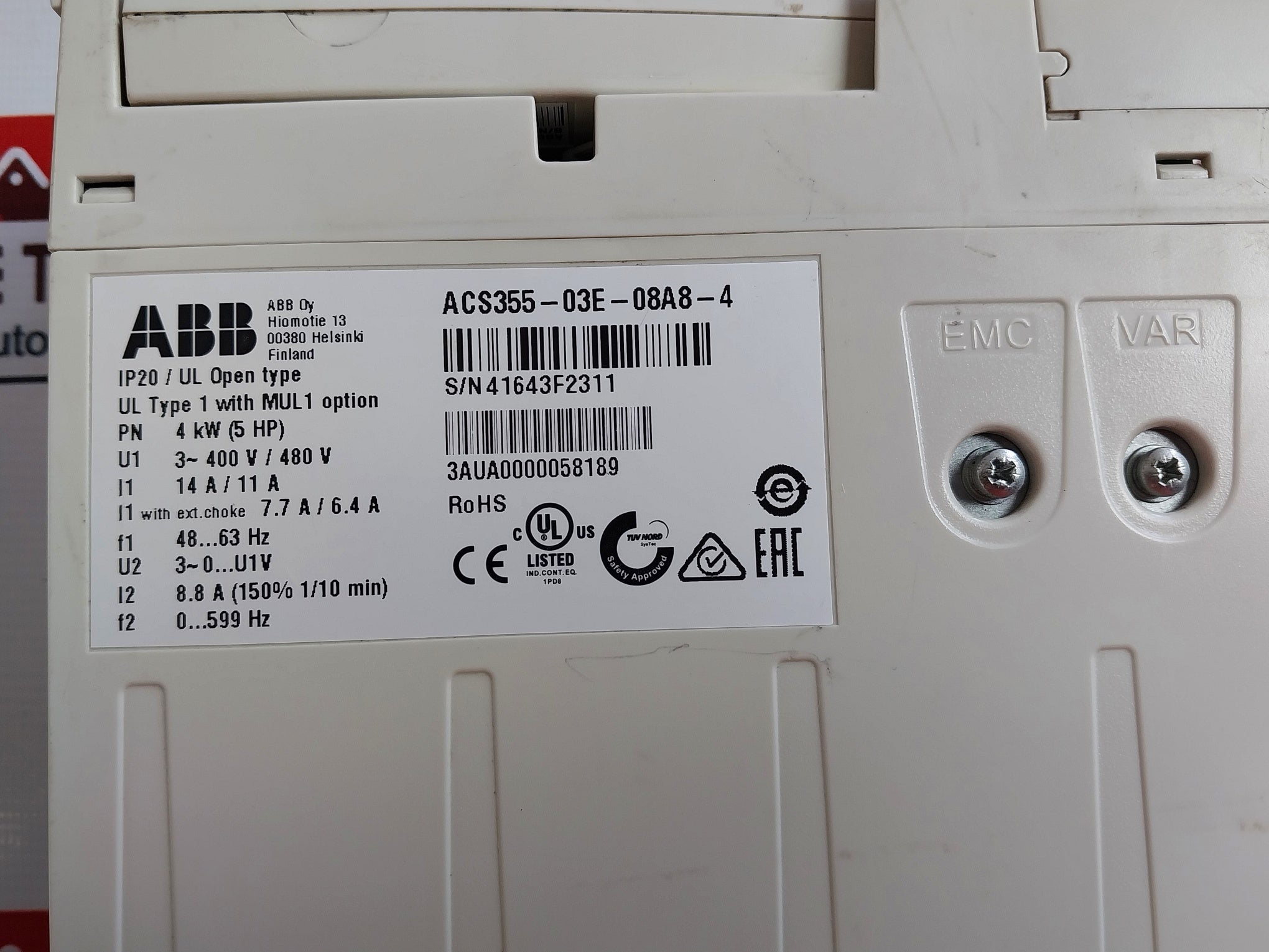 Abb Acs355-03E-08A8-4 Machinery Drive Module 30 Vdc