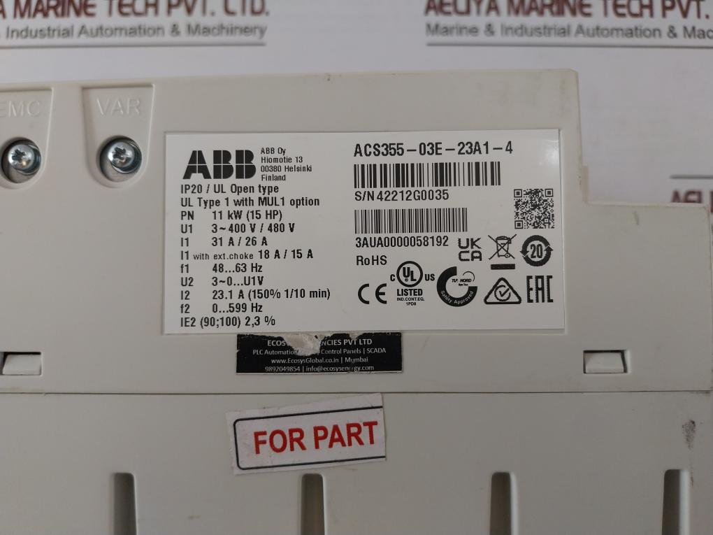 Abb Acs355-03E-23A1-4 Lv Ac Drive Module For Pump And Fan ( Not Working)