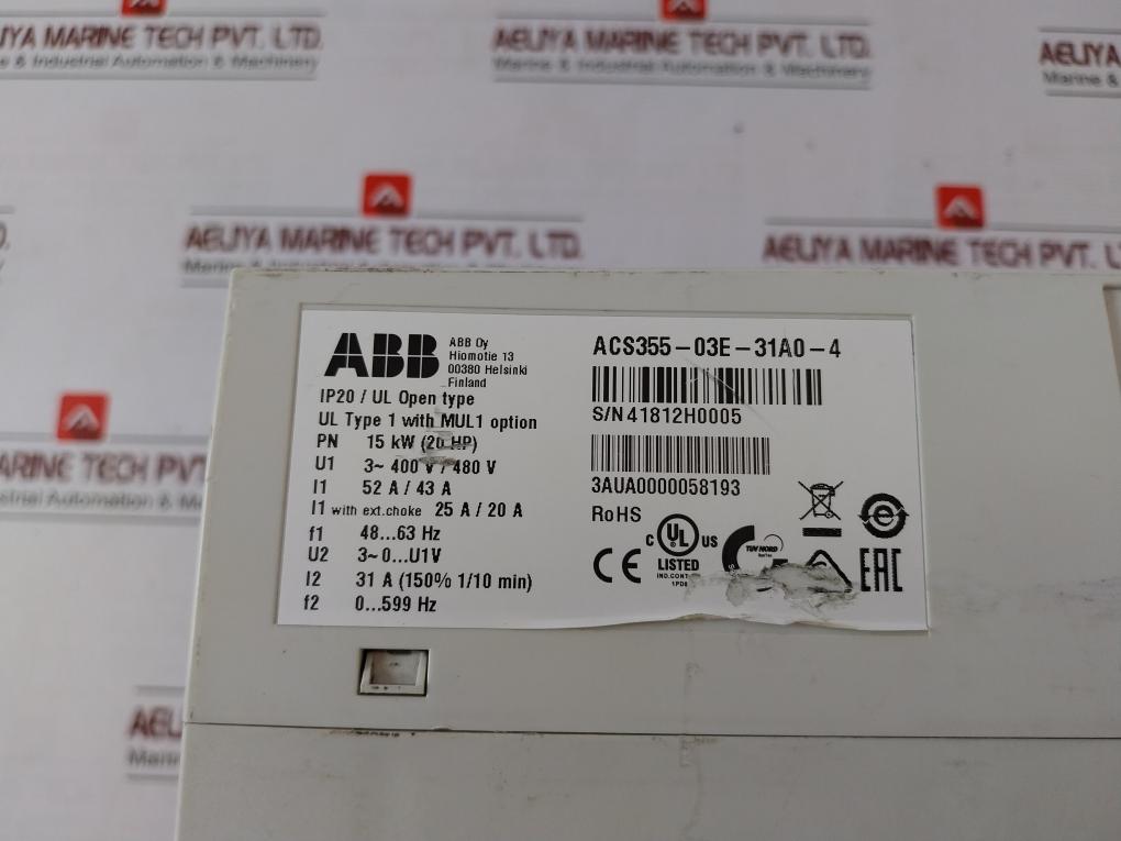 Abb Acs355-03E-31A0-4 Variable Frequency Drive 3Aua0000058193 15Kw R4 52A/43A