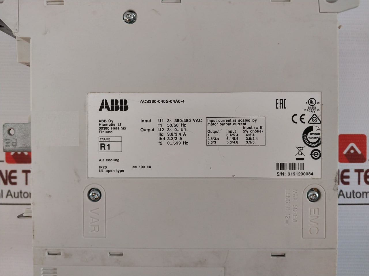 Abb Acs380-040S-04A0-4 Lv Ac Machinery Drive Module 50/60Hz Icc 100 Ka