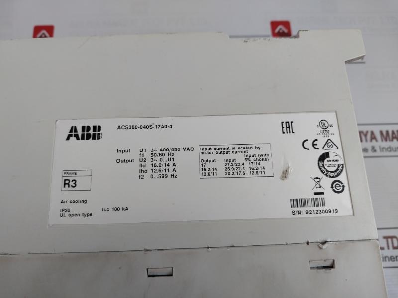 Abb Acs380-040S-17A0-4 Ac Machinery Drive Module 3-400/480 Vac 50/60Hz Ip20