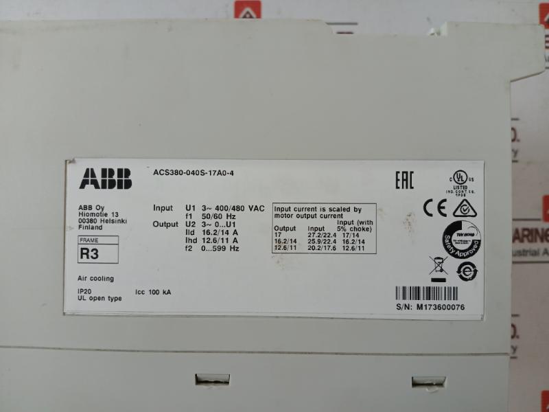 Abb Acs380-040S-17A0-4 Ac Machinery Drive Module Icc 100Ka F2 0-599 Hz