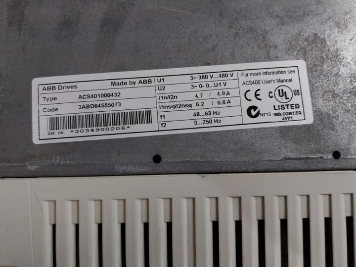 Abb Acs401000432 Frequency Converter 3abd64555073 (For Parts)