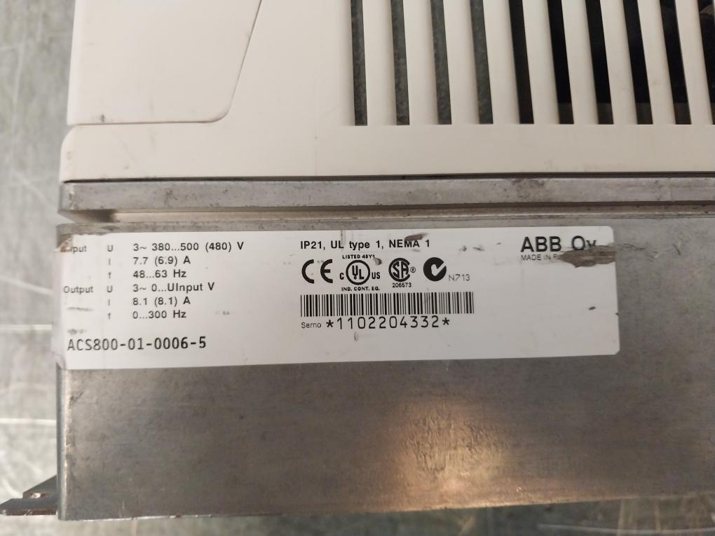 Abb Acs800-01-0006-5 Frequency Converter Cdp 312r 64378660g