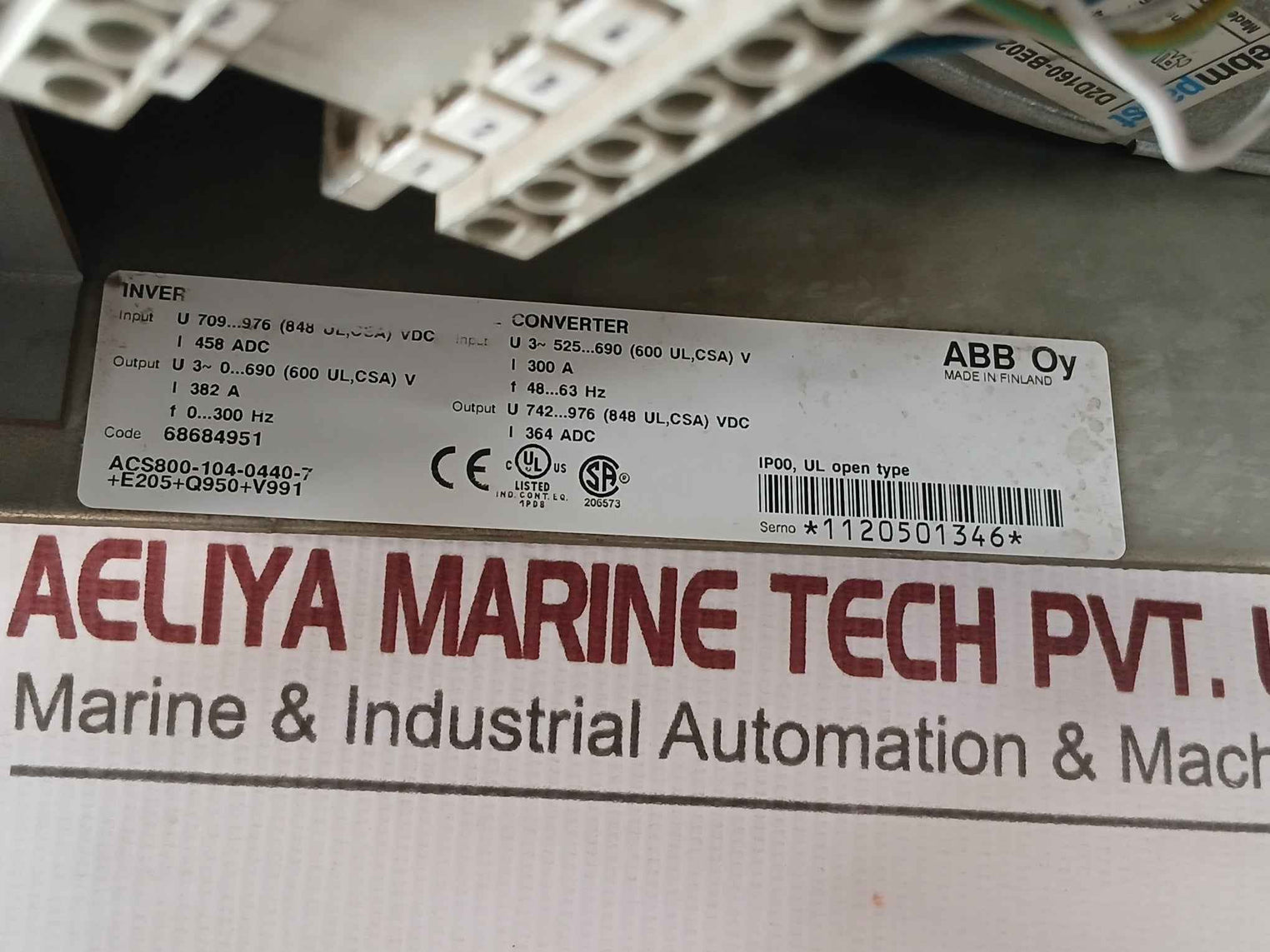 Abb Acs800-104-0440-7+e205+q950+v991 Frequency Drive 709–976 Vdc 458 Adc