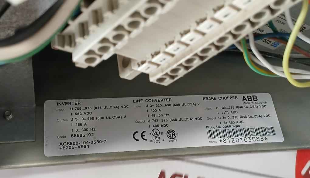 Abb Acs800-104-0580-7+e205+ V991 Industrial Inverter Drive 709–976 Vdc 583 Adc