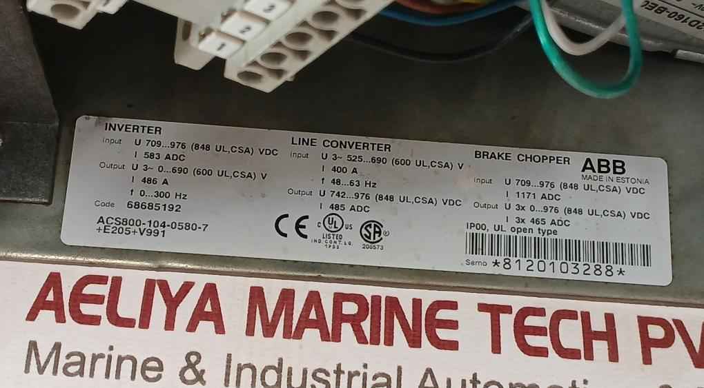Abb Acs800-104-0580-7+e205+v991 Industrial Inverter Drive 709–976 Vdc 583 Adc