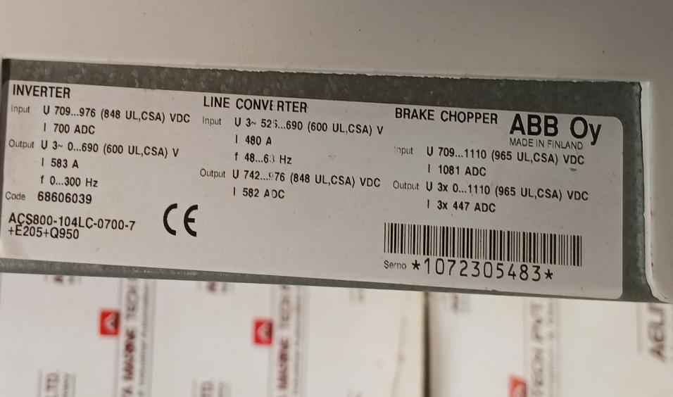 Abb Acs800-104Lc-0700-7+E205+Q950 Frequency Drive 68606039 583 A