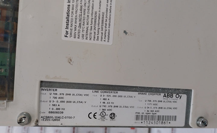 Abb Acs800-104Lc-0700-7+E205+Q950 Inverter Drive
