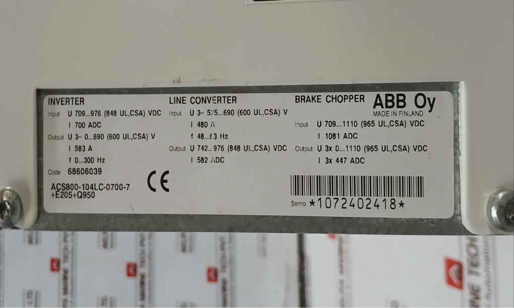 Abb Acs800-104Lc-0700-7+E205+Q950 Inverter Drive Module 68606039 709-976 Vdc