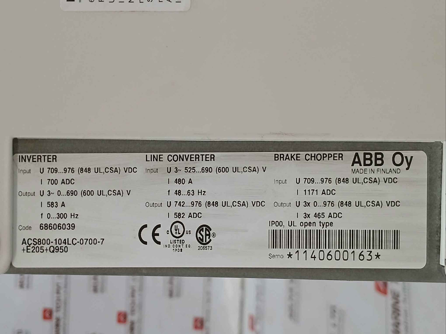 Abb Acs800-104Lc-0700-7+E205+Q950 Inverter Drive Module 68606039 709-976 Vdc