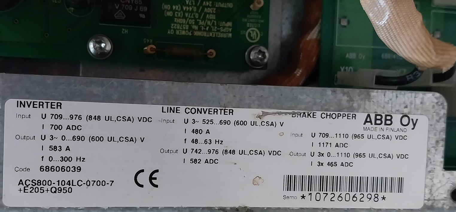 Abb Acs800-104Lc-0700-7+E205+Q950 Inverter Module 709-976 Vdc 68654963A