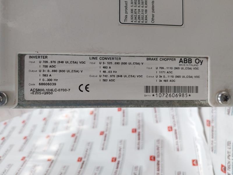 Abb Acs800-104lc-0700-7+e205+q950 Line Converter Inverter I/o Module Rev a