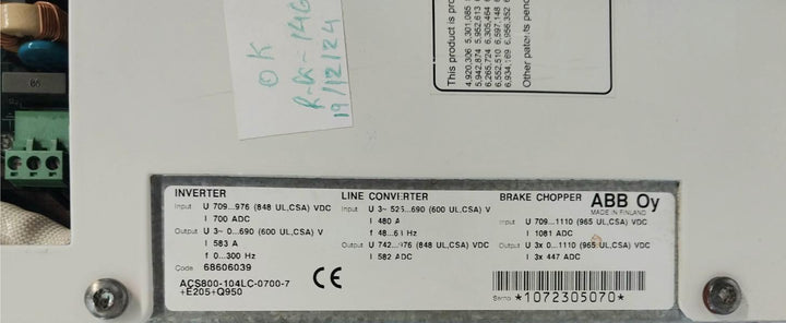 Abb Acs800-104Lc-0700-7+E205+Q950 Line Converter Inverter I/O Module 3X8Kgg