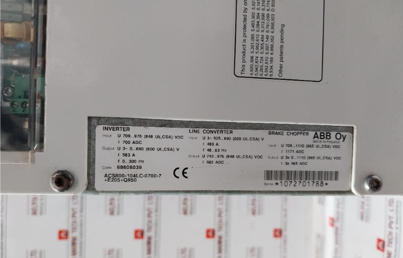 Abb Acs800-104Lc-0700-7+E205+Q950 Low Voltage Industrial Ac Drive 700 Adc 583 A
