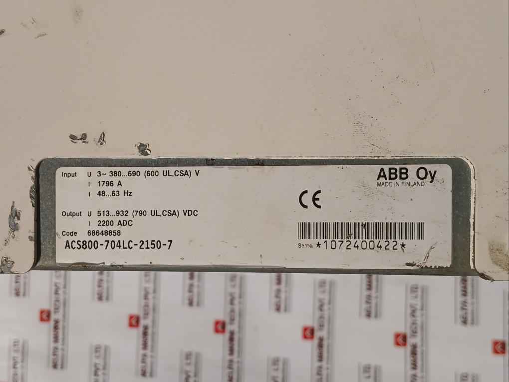 Abb Acs800-704Lc-2150-7 Drive Supply Unit 68648858 380-690V Ac 1796A