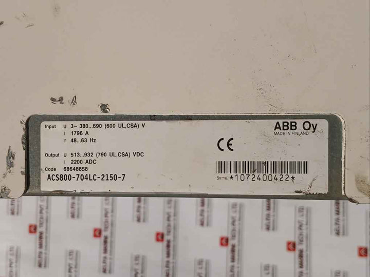 Abb Acs800-704Lc-2150-7 Drive Supply Unit 68648858 380-690V Ac 1796A