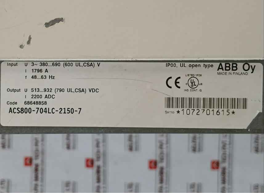 Abb Acs800-704Lc-2150-7 Drive Supply Unit 68648858 380-690V Ac 1796 A 48-63 Hz