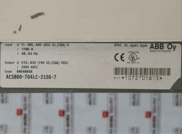 Abb Acs800-704Lc-2150-7 Drive Supply Unit 68648858 380-690V Ac 1796 A 48-63 Hz