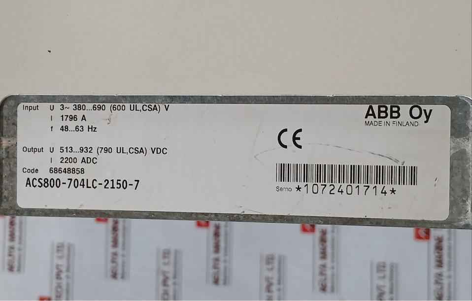 Abb Acs800-704Lc-2150-7 Drive Supply Unit 68648858 380-690 Vac 1796 A 48-63 Hz
