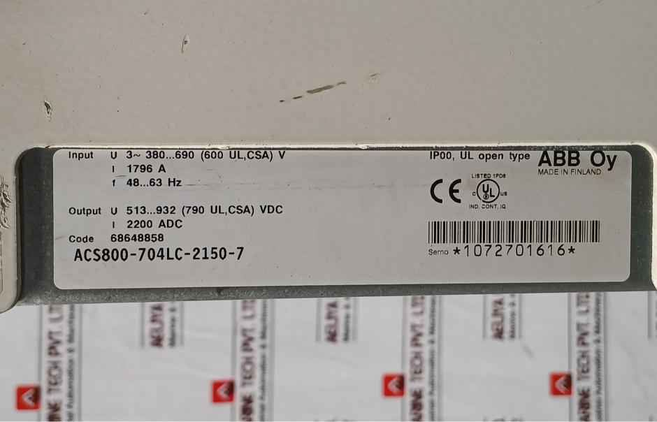 Abb Acs800-704Lc-2150-7 Frequency Converter 68648858 380–690V Ac 1796 A