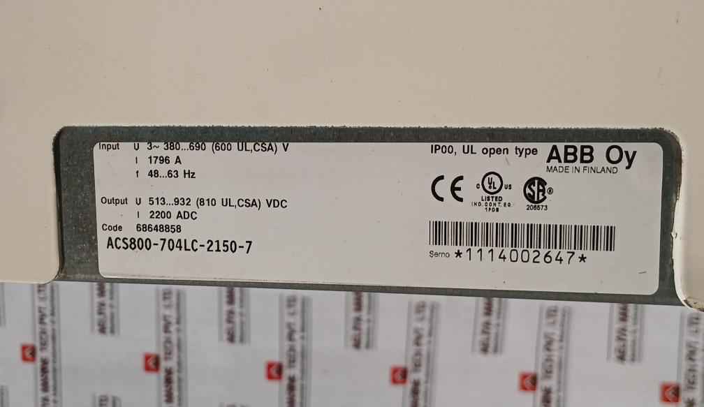 Abb Acs800-704Lc-2150-7 Frequency Converter Dsmb-03C Rev F 380–690V Ac 1796 A