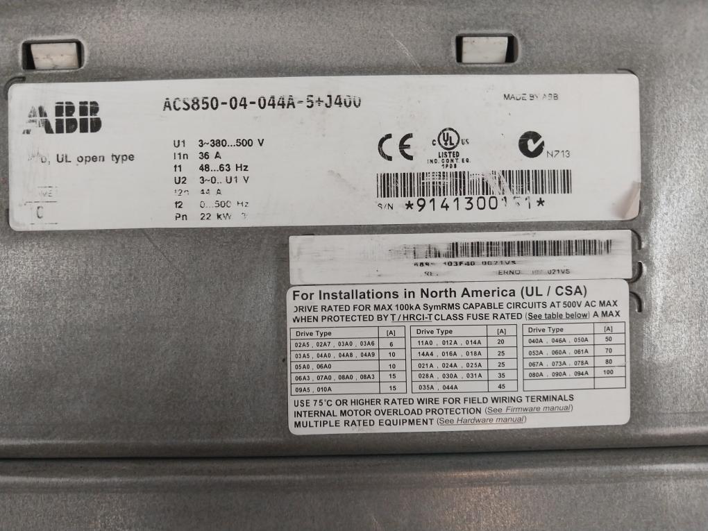 Abb Acs850-04-044A-5+J400 Ac Drive Rev F 36A