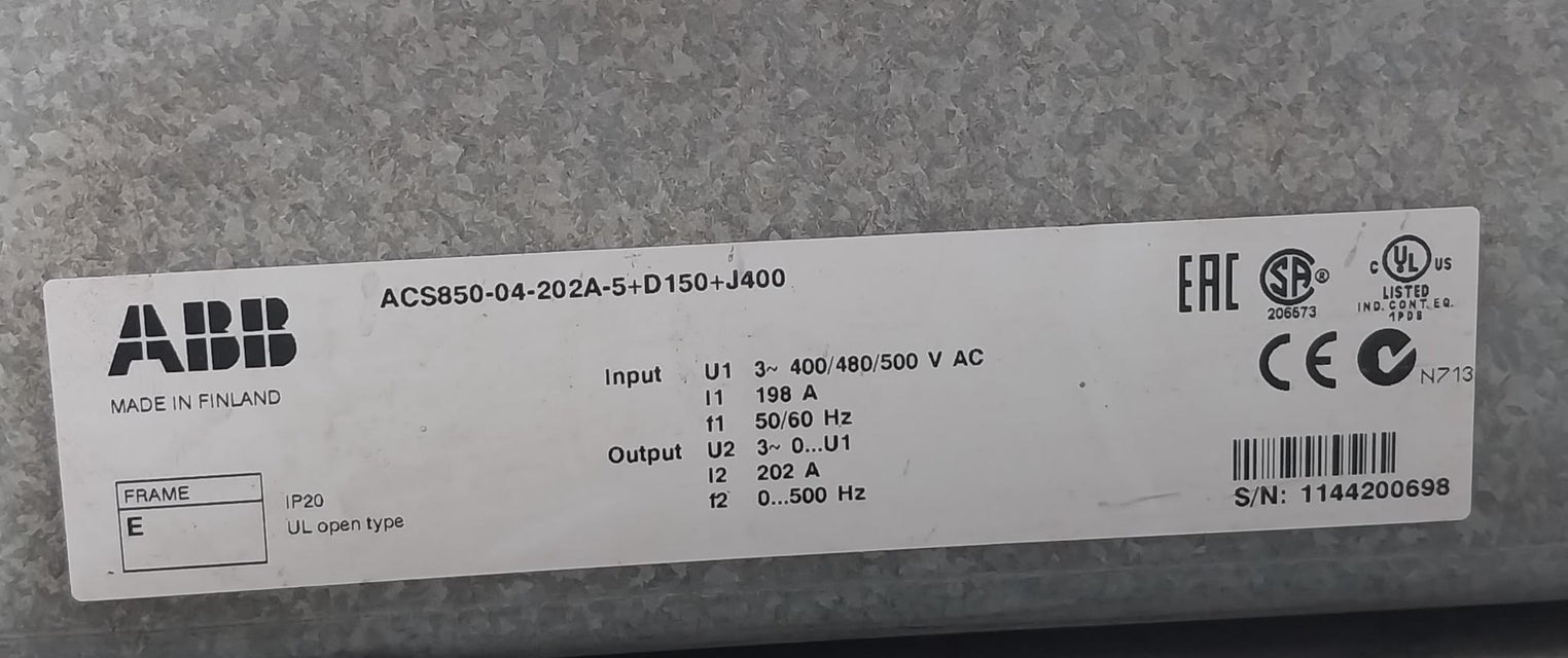 Abb Acs850-04-202A-5+D150+J400 Ac Drive Module 3-phase 400/480/500 V Ac 198A