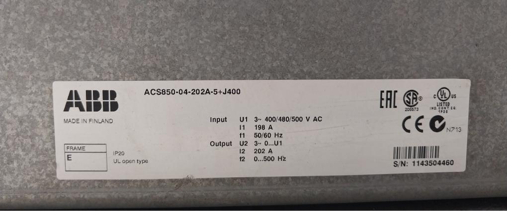 ABB ACS850-04-202A-5+J400 AC Drive Module 3-Phase 400/480/500 VAC 198A 50/60Hz