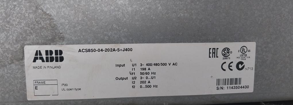 Abb Acs850-04-202a-5+j400 Ac Drive Module Rrfc6622 64686801 C 400/480/500v Ac