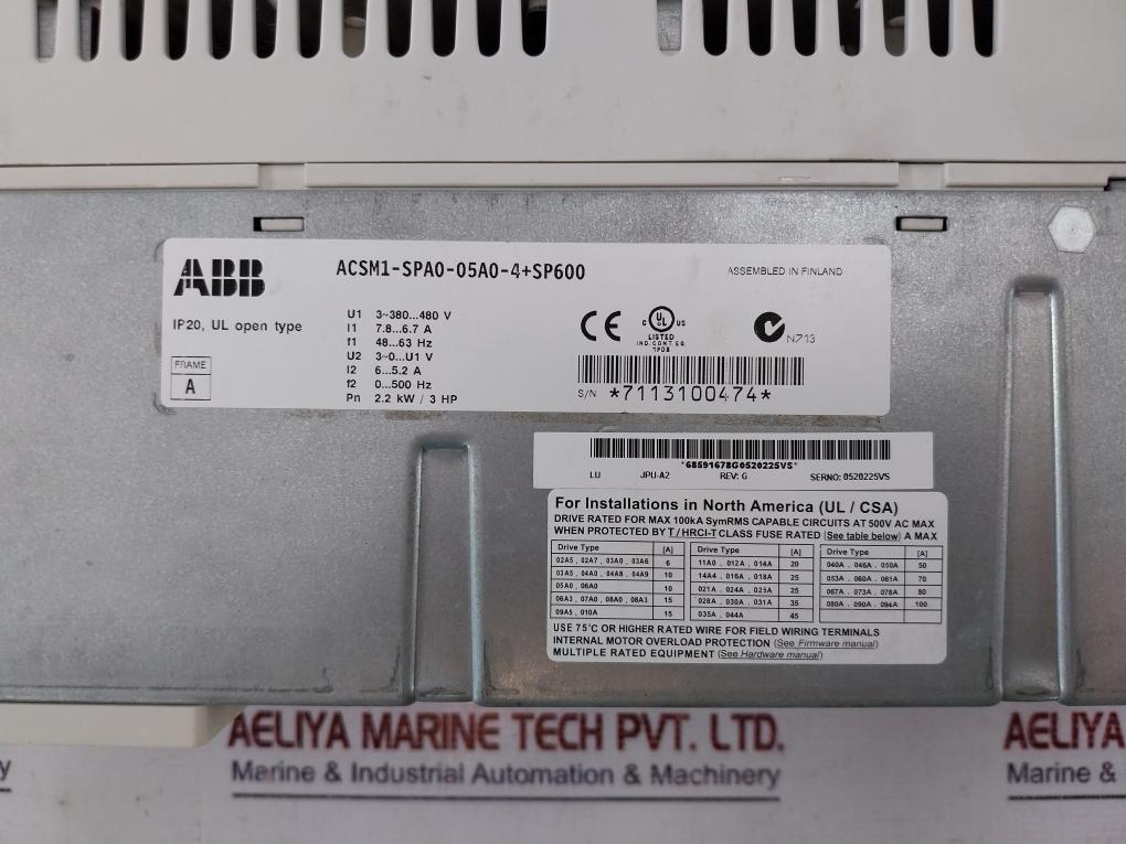 Abb Acsm1-spa0-05A0-4+Sp600 Drive Module Ip20 3~ 380-480V 7.8-6.7A 48-63Hz
