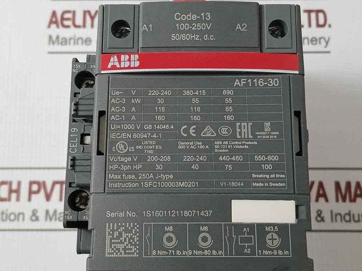 Abb Af116-30 Contactor 100-250V 50/60Hz 160A