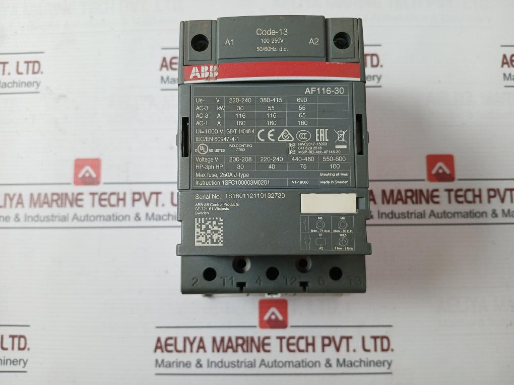 Abb Af116-30 Contactor 1Sfc100003M0201 100–250V Ac/Dc 50/60Hz 1000V