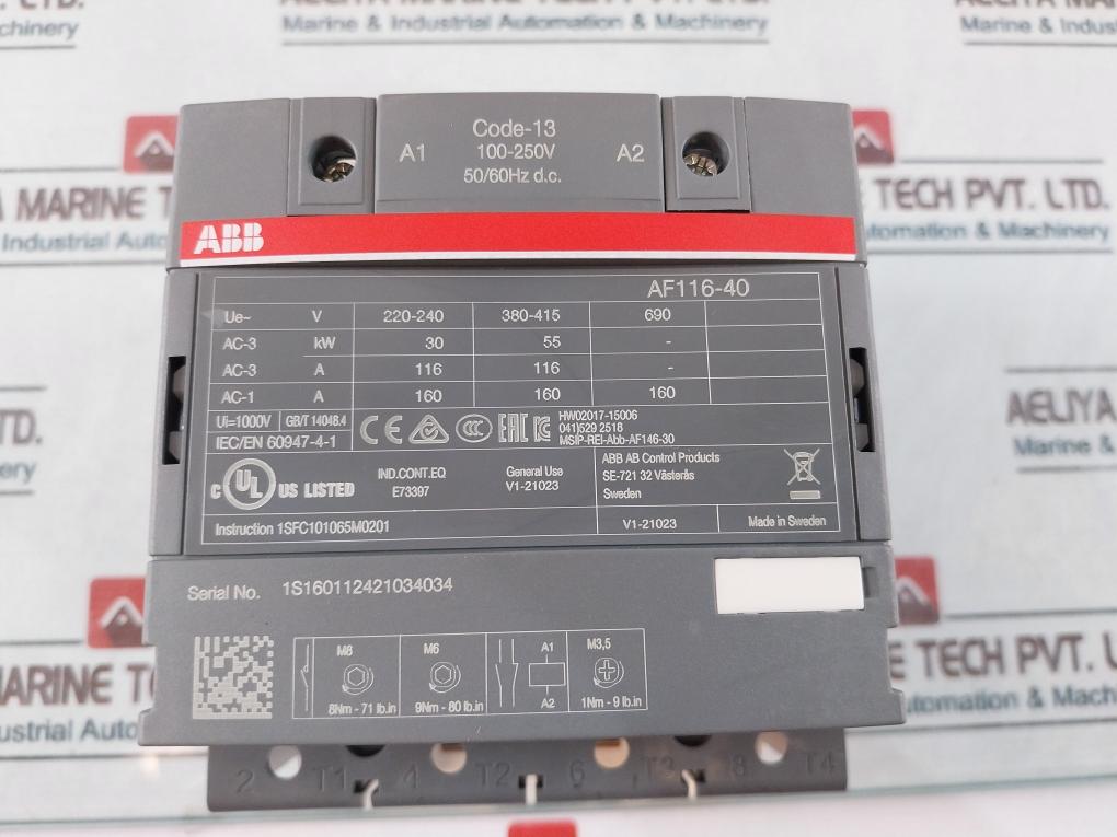 Abb Af116-40-00B-13 Contactor 100-250V 50/60Hz